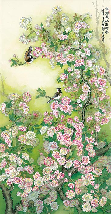ART-184-鄭淑霞-密瓣深紅別有春-130x69cm
