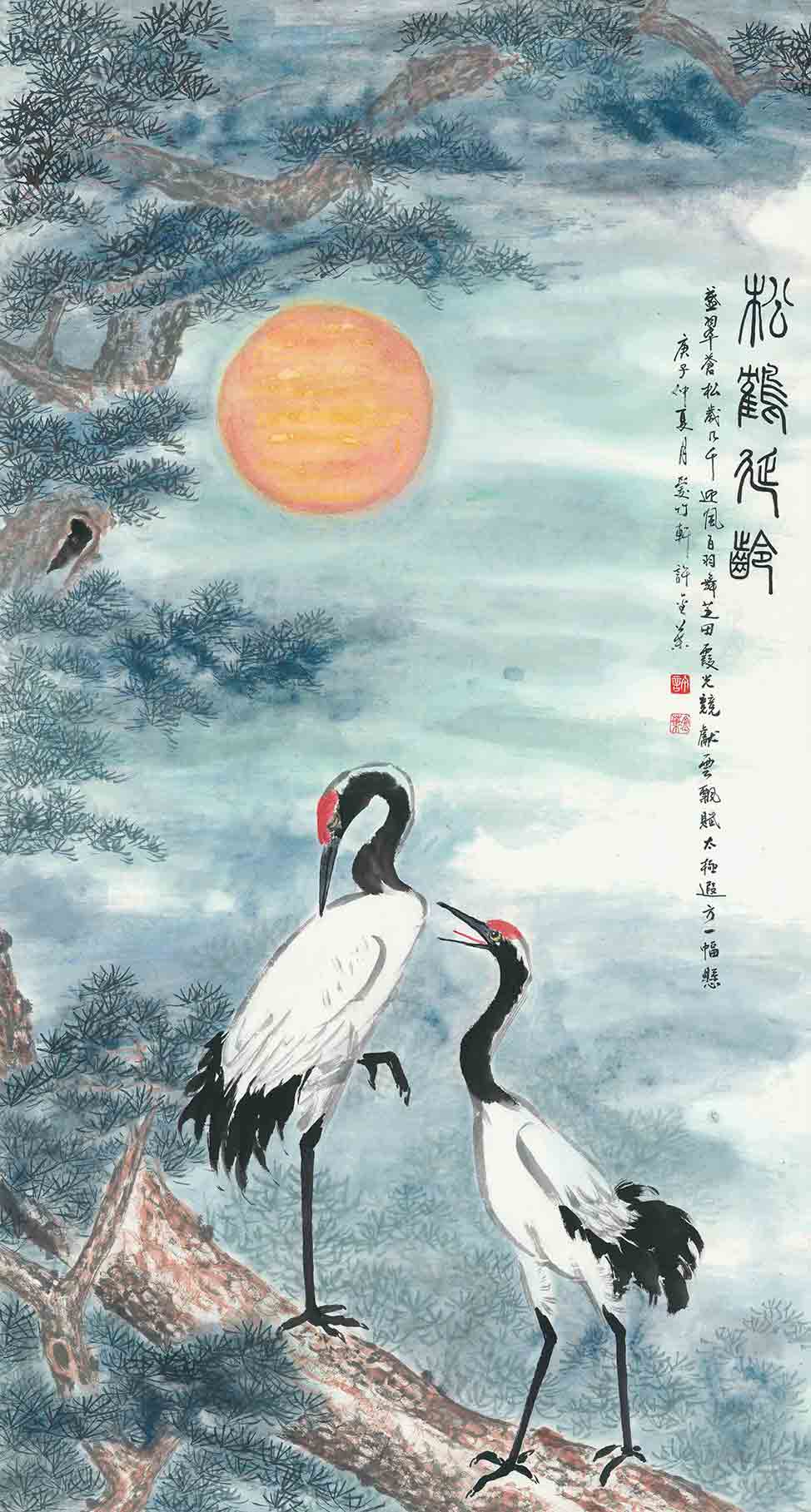 ART-046-許金葉-松鶴延齡-140x74cm