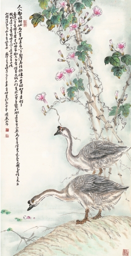 image-025-周燕北-雙鵝牽牛花-135x69cm