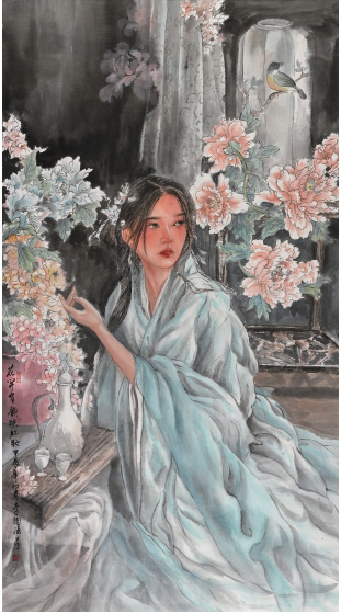 image-098-李紫瑀-花開有韻映紅妝-紙本設色-140x75cm