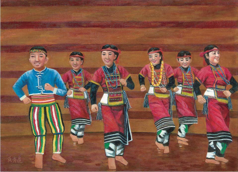 ART-023-吳黃秀邊-原住民阿美族娜魯灣舞蹈-53x72